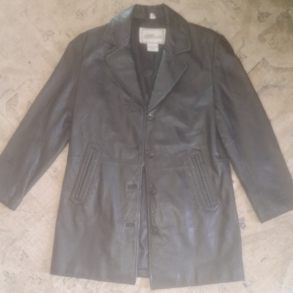 St. John's Bay Men's Black Leather Trench Coat